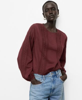 MANGO - Women's Embroidered Puff-Sleeve Blouse
