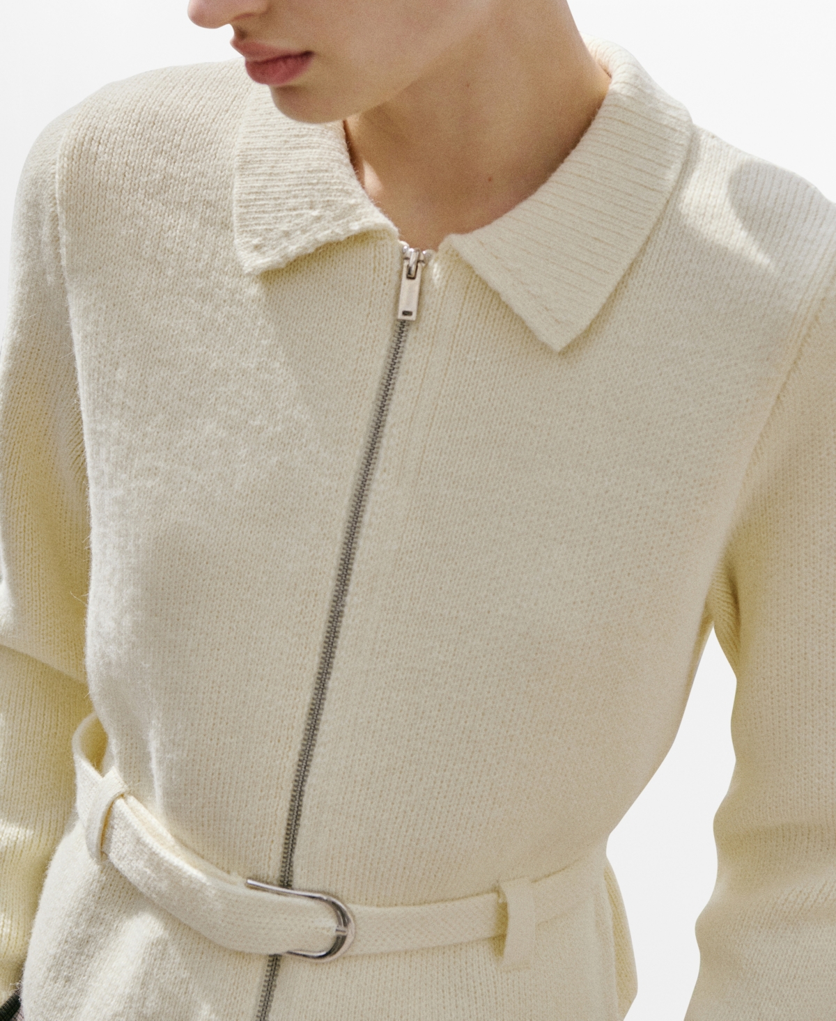 Mango Women's Belt And Buckle Knitted Jacket In Neutral