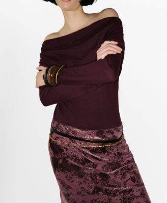Women's Draped Neckline Fitted Sweater
