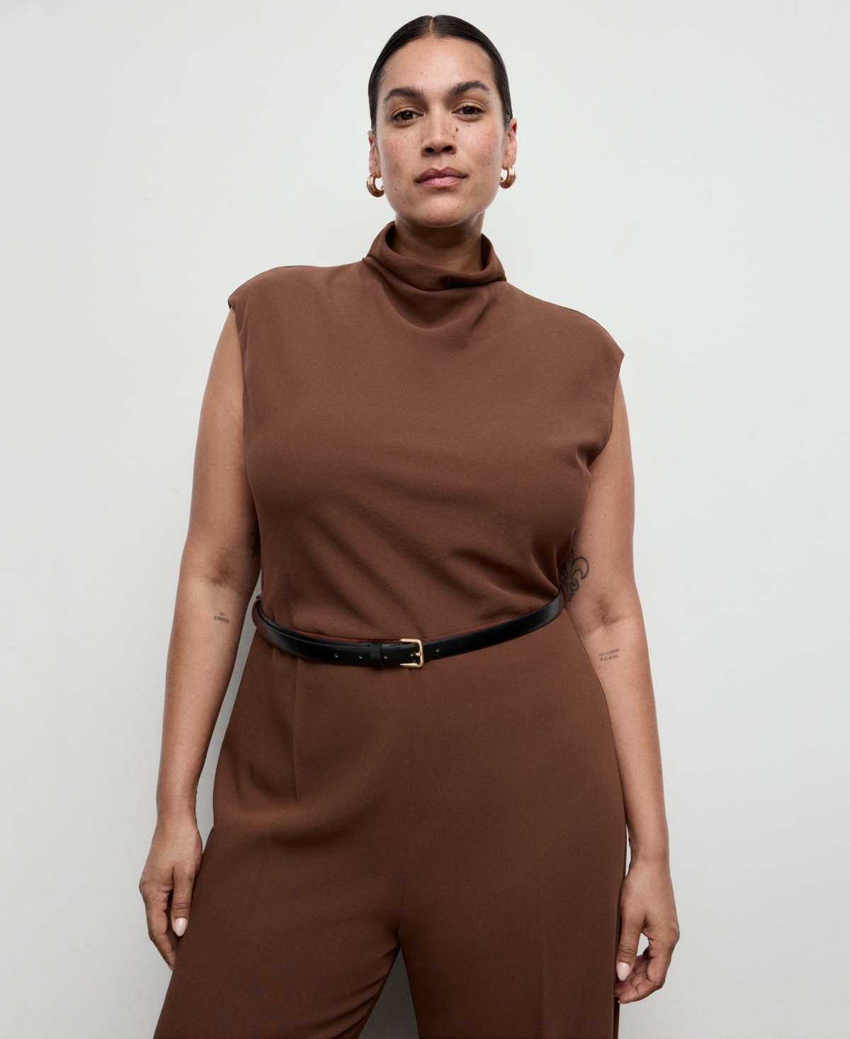 Mango Women's Draped Neck Belt Jumpsuit