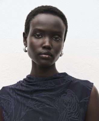 Women's Draped Collar Embroidered Dress