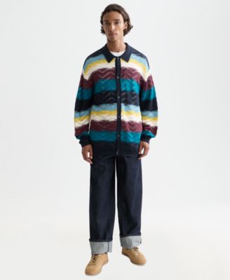Men's Open Structure Knitted Stripe Sweater