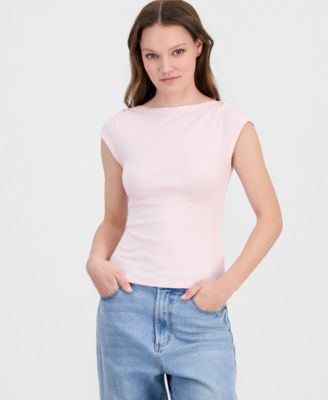 Derek Heart - Juniors' Boat-Neck Cap-Sleeve Cotton T-Shirt