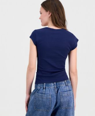 Juniors' V-Neck Cap-Sleeve Cotton T-Shirt