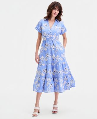 sam edelman embroidered eyelet dress Embroidered Eyelet Mini Shirt Dress – Elephant Clouds Apparel main image 1