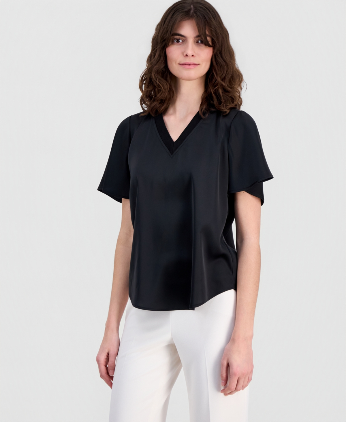 Anne Klein Women's V-Neck Short-Sleeve Top