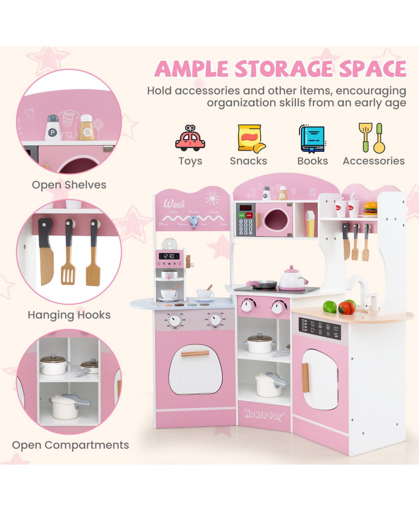 Детская игрушка SKONYON Wooden Play Kitchen with Coffee Machine and Slide, Ages 3+, цвет: Розовый — фото 4