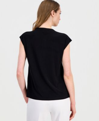 Women's Pleat-Neck Cap-Sleeve Top