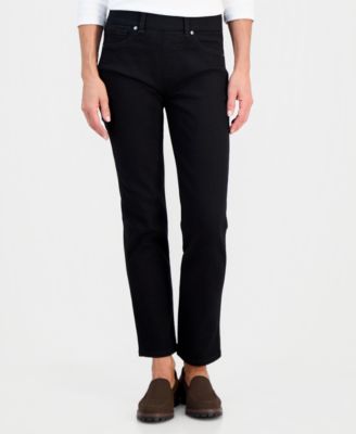 Petite High-Rise Pull-On Straight-Leg Jeans