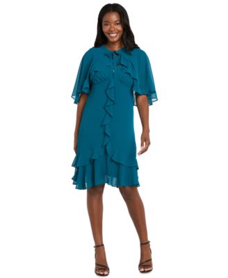 R & M Richards - Women's 2-Piece Ruffle Detail Dress with Capelet