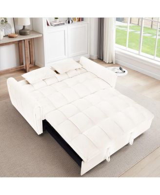 65" Velvet Pull Out Loveseat Sleeper, 3-in-1 Sofa Bed with Adjustable Backrest Storage Pocket & Pillows for Small Spaces