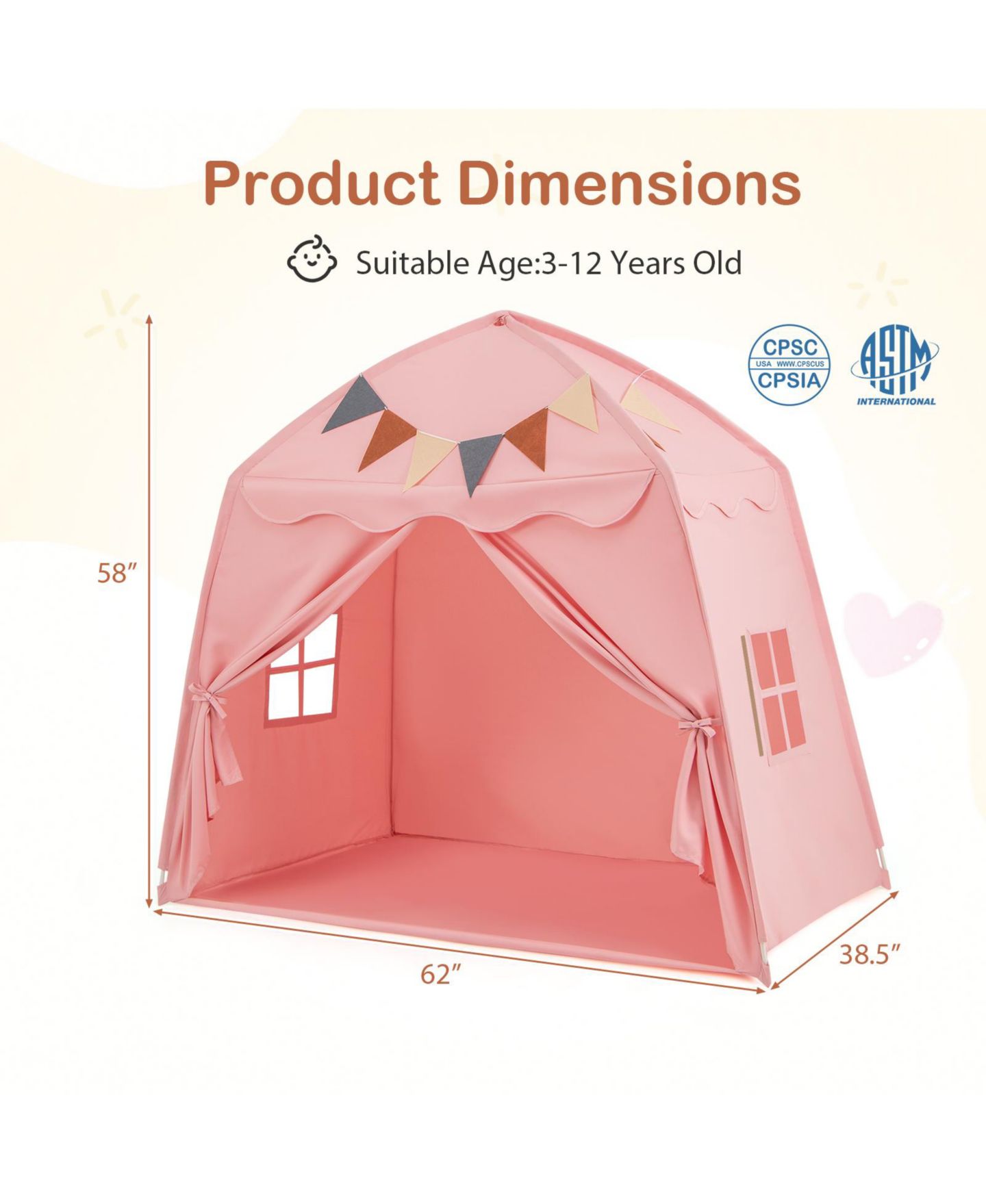 Детская игрушка SKONYON Extra Large String Lights Playhouse Tent, Ages 3+, цвет: Розовый — фото 3