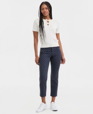 Nautica Women's Bow Cable-Knit Short-Sleeve Sweater