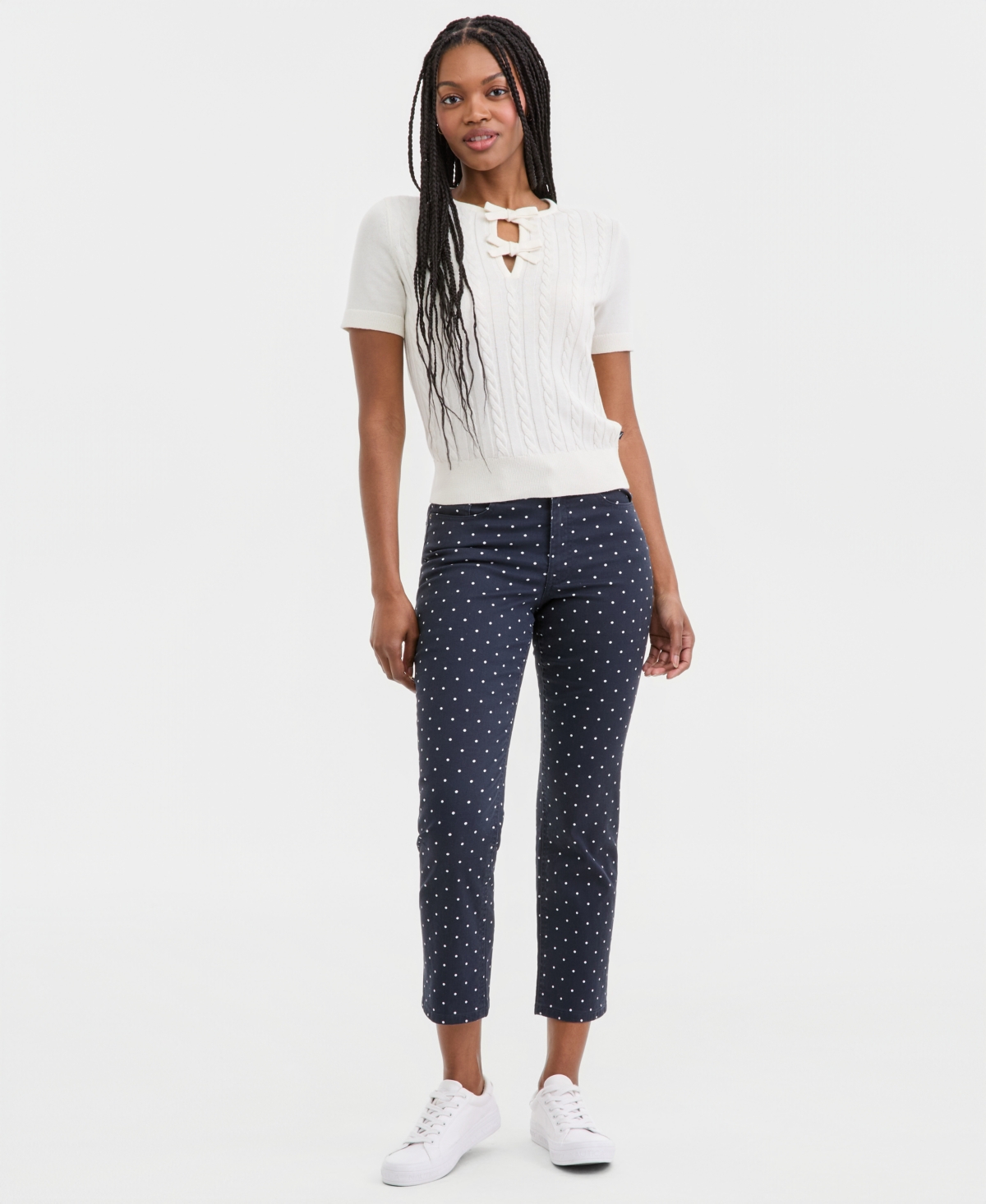 Nautica Jeans Women's Bow Cable-Knit Short-Sleeve Sweater
