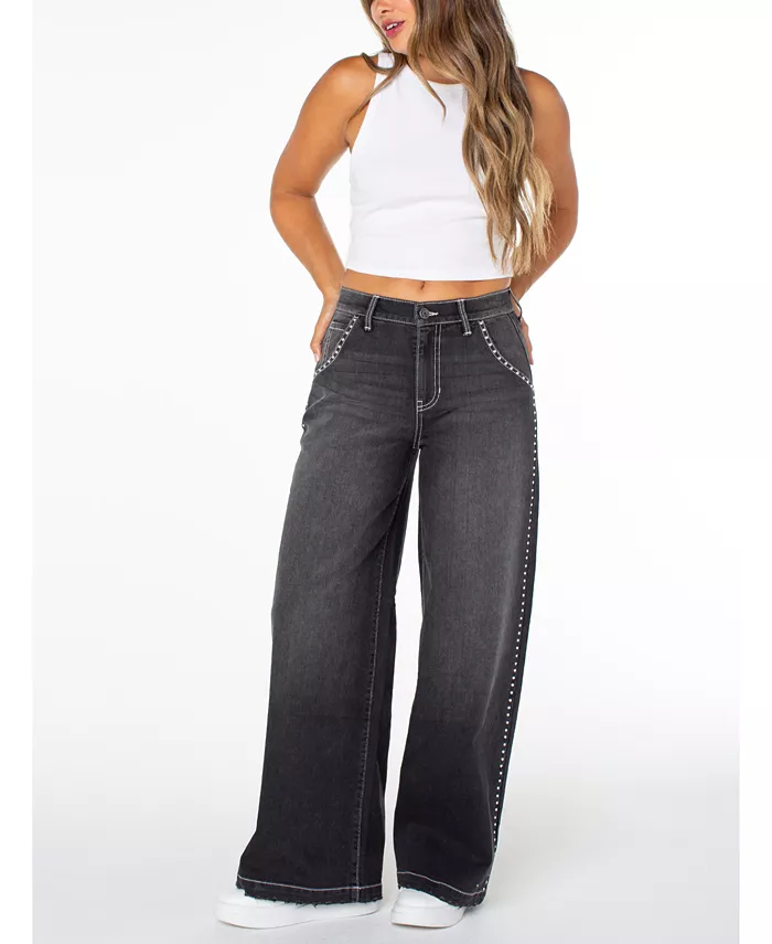 Juniors' Studded Wide-Leg Jeans