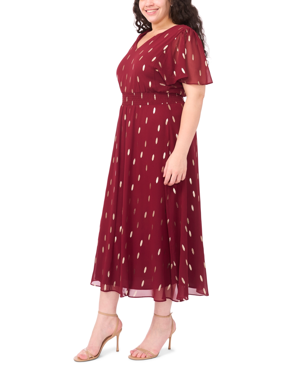Msk Plus Size Smocked Waist Clip Maxi Dress In Burgundy