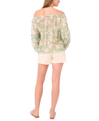Women's Printed Off-the-Shoulder Pleated Top