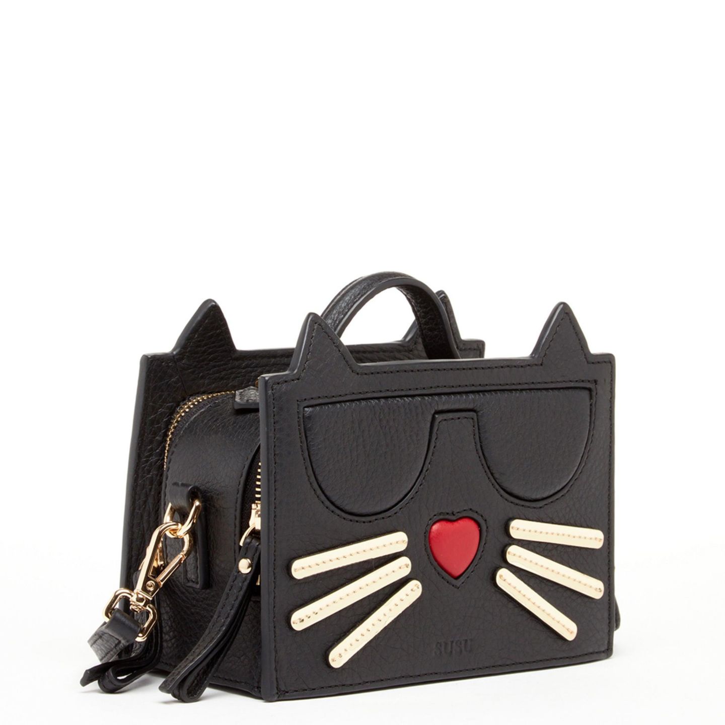 Женская сумка SUSU 's Pebble Leather Cat Crossbody Bag Cute Top Handle Purse Small Shoulder Handbag, цвет: Чёрный — фото 2