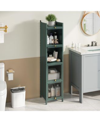 Modern Four-Tier Glass Door Cabinet with Five-Tier Storage for Living Room, Dining, Entryway, or Bathroom