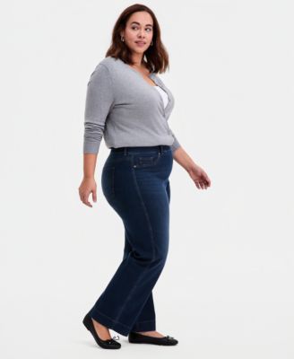 Plus Size Pull-On Shaping High-Rise Wide-Leg Jeans, Macy's Exclusive