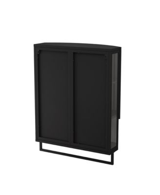 23.62" Modern Arched Glass Double-Door Wardrobe with Shatterproof Mirror, Double-Layer Storage & Towel Rack