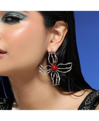 Women's The Arachnid-Flora Statement Earrings - Metallic Silver