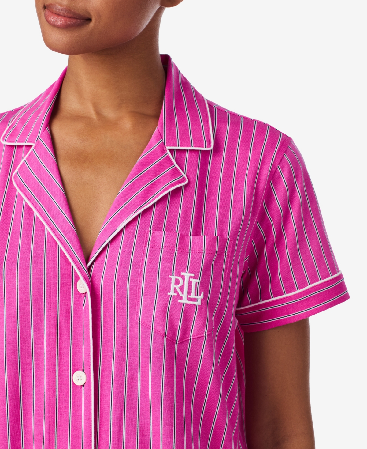 Ralph Lauren Women's Notch Collar And Long Pant Pajama Set In Pink