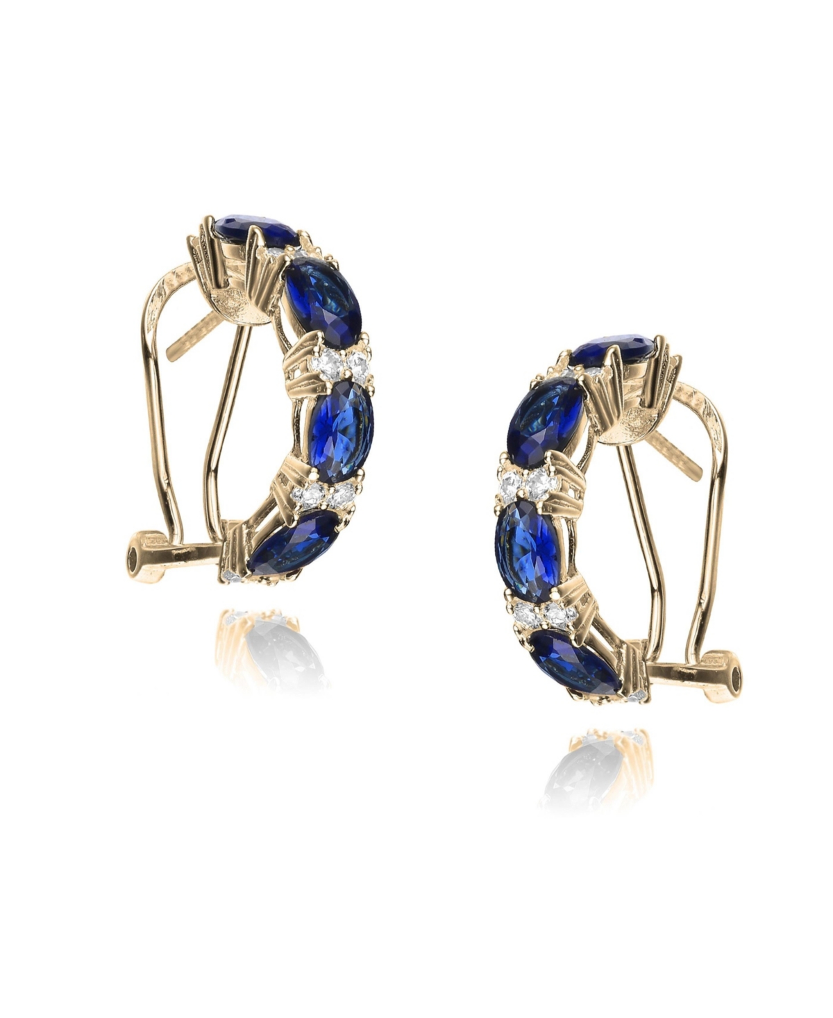 Dazzling Sterling Silver 14K Gold Plated with Colored Cubic Zirconia Half Hoop Earrings