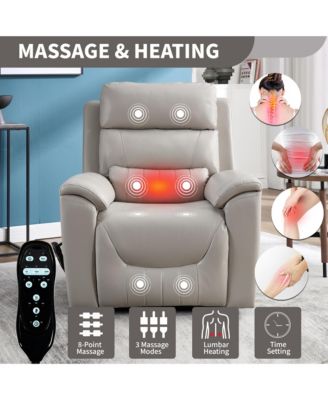 Single Piece Faux Leather Dual Motor Infinite Position Power Lift 8-Point Vibration Massage Lumbar Heating Recliner Chair
