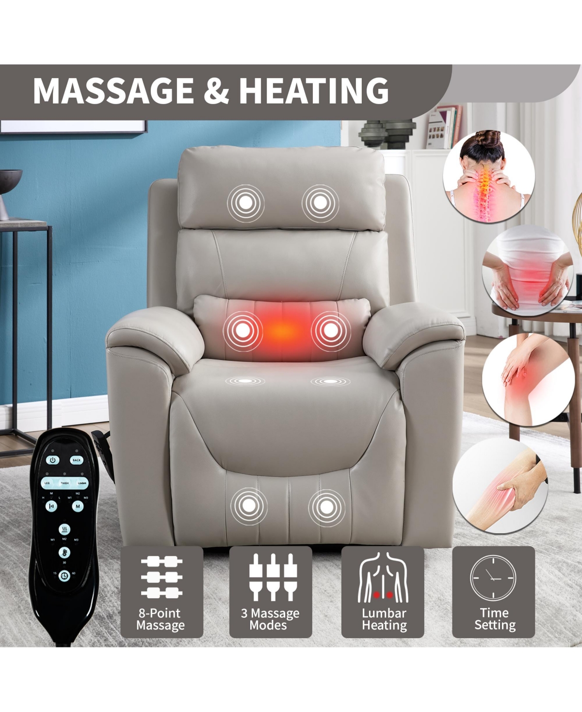 Boyel Living Faux Leather Dual Motor Infinite Position Up to 350 Lbs Power Lift Recliner Chair with 8-Point Vibration Massage and Lumbar