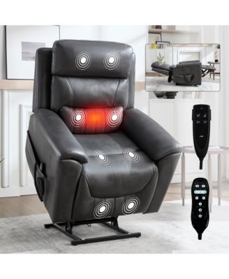 Single Piece Faux Leather Dual Motor Infinite Position Power Lift 8-Point Vibration Massage Lumbar Heating Recliner Chair