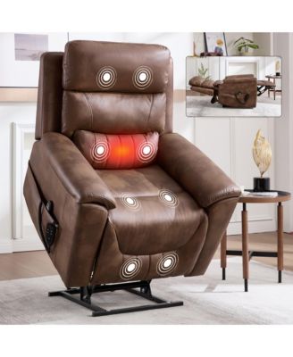Single Piece Faux Leather Dual Motor Infinite Position Power Lift 8-Point Vibration Massage Lumbar Heating Recliner Chair