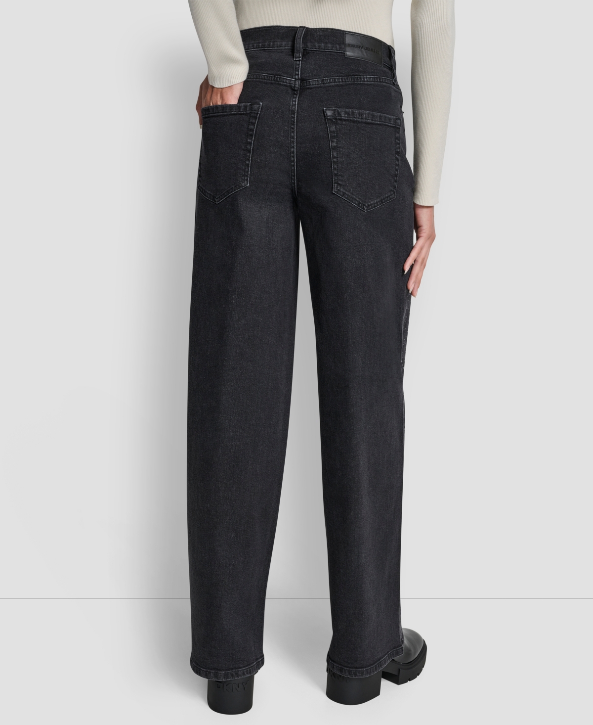 Dkny Jeans Women's Rhinestone High-Rise Wide-Leg