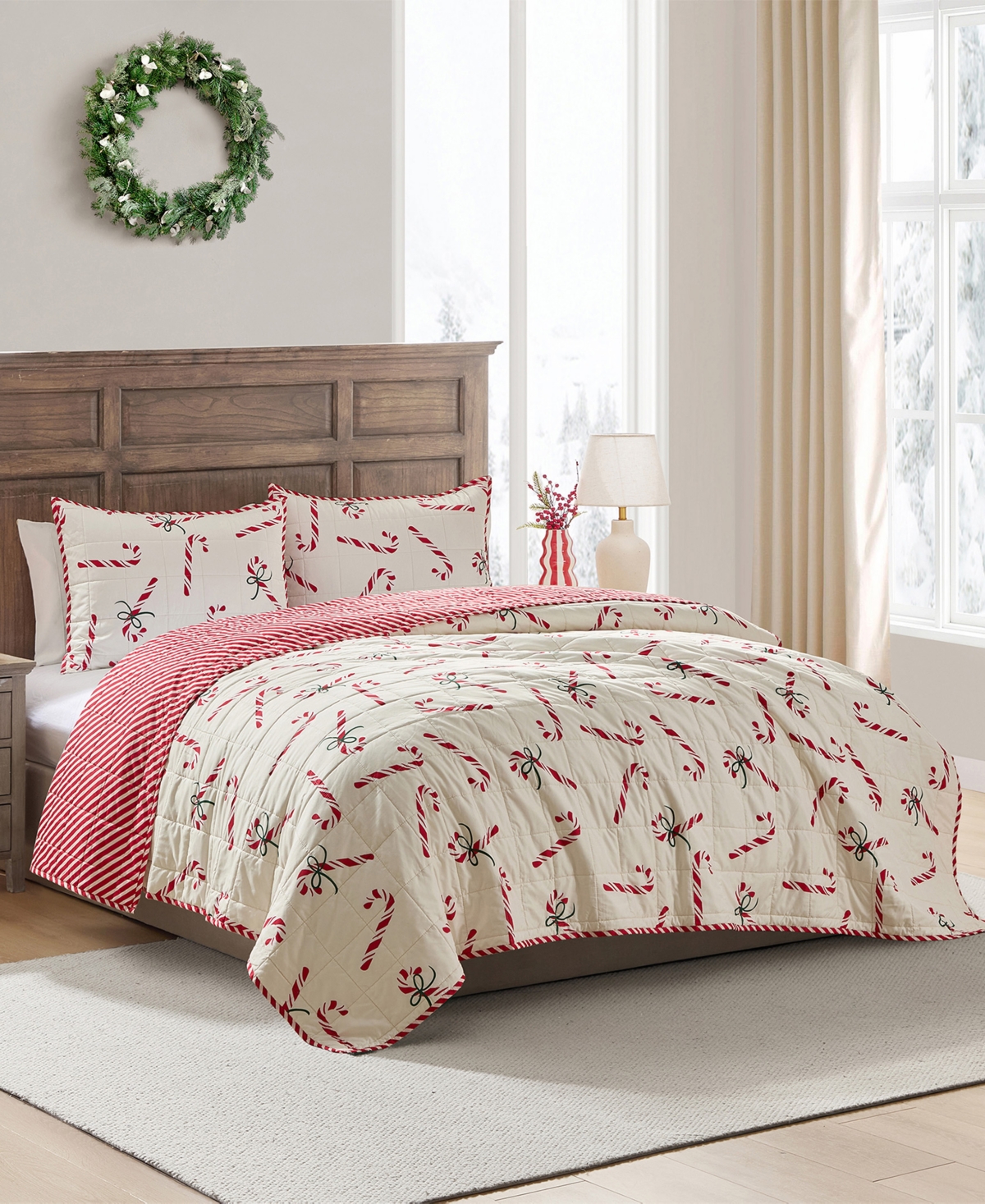 Hallmark Bedding Candy Canes Holiday 3-pc. Quilt Set, Full/queen In Multi