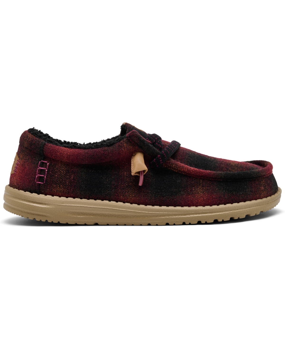 Hey Dude Men's Wally Cozy Plaid Slip-on Casual Moccasin Sneakers From Finish Line In Burgundy