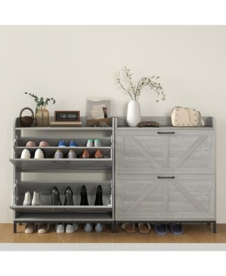 Narrow Shoe Cabinet, Farmhouse Shoe Storage Cabinet, Light