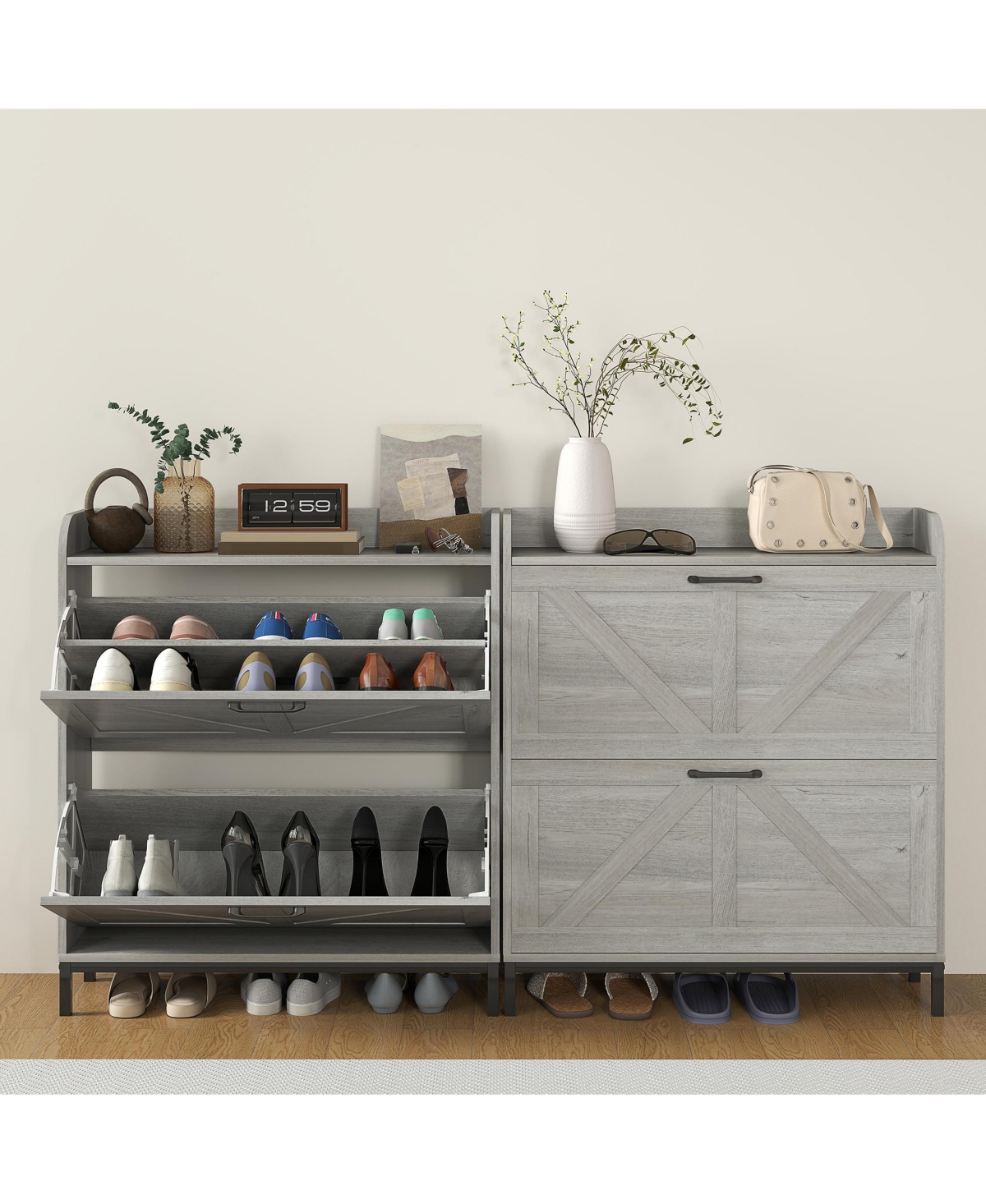 Homcom Narrow Shoe Cabinet, Farmhouse Shoe Storage Cabinet, Light