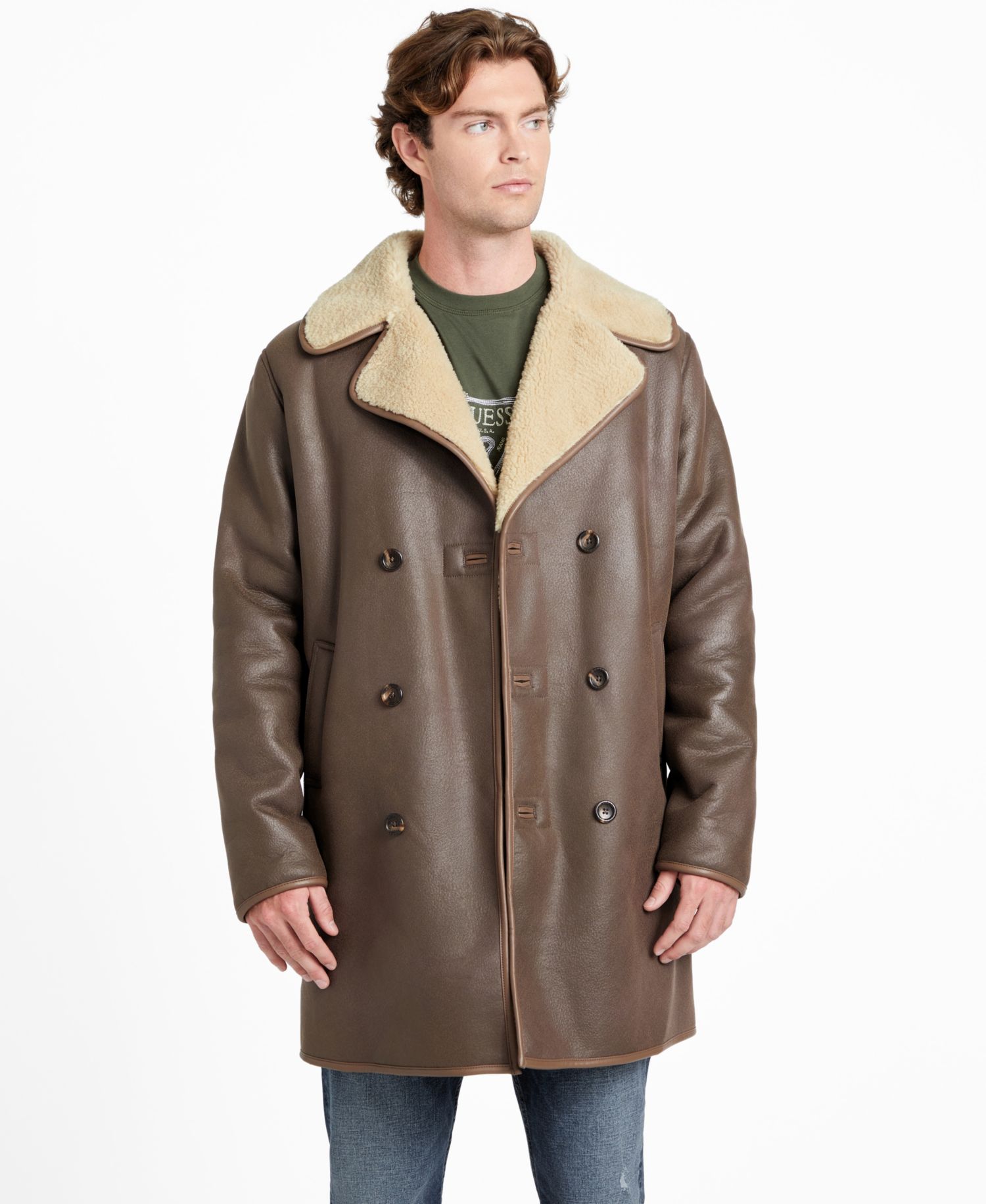 Men's Double Breasted Faux Leather Coat