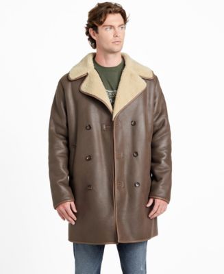 GUESS Men's Double Breasted Faux Leather Coat - Macy's