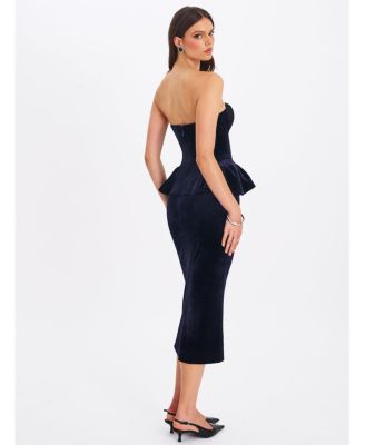 Women Pascha Black Lace Appliqu&eacute; Strapless Peplum Maxi Dress