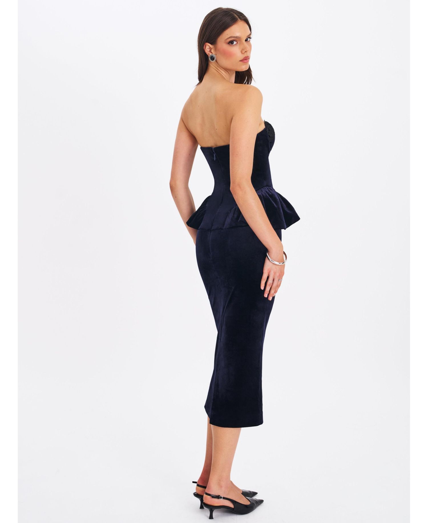 Women Pascha Black Lace Appliqu&eacute; Strapless Peplum Maxi Dress