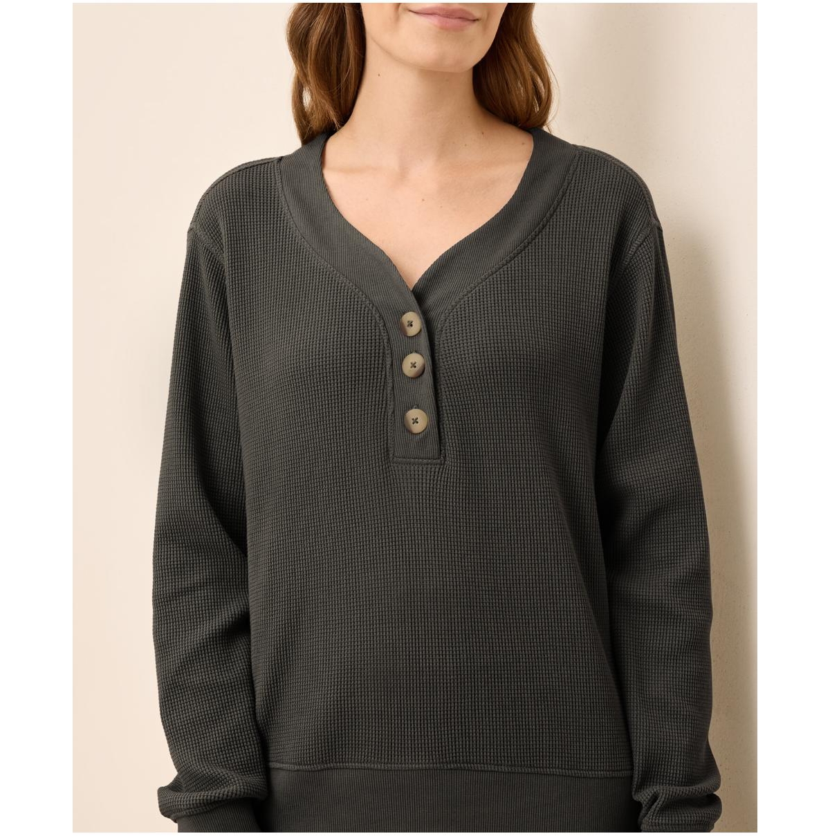 Pact Women's Thermal Waffle Henley Pullover