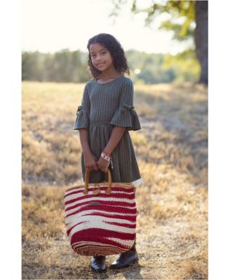 Crimson Courage Handwoven Red & White Sisal Straw Basket Tote