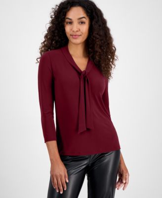 Women's Tie-Neck 3/4-Sleeve Top, Regular & Petite
