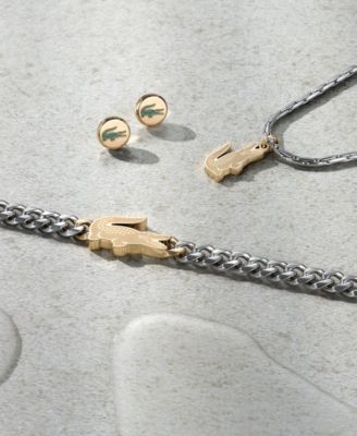 Men's Arthor Silver-Tone Stainless Steel with Yellow Gold Crocodile Necklace