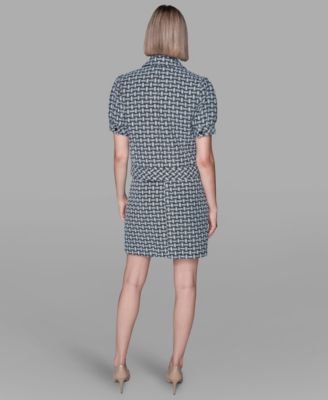 Women's Five-Button Weave Print Cropped Jacket