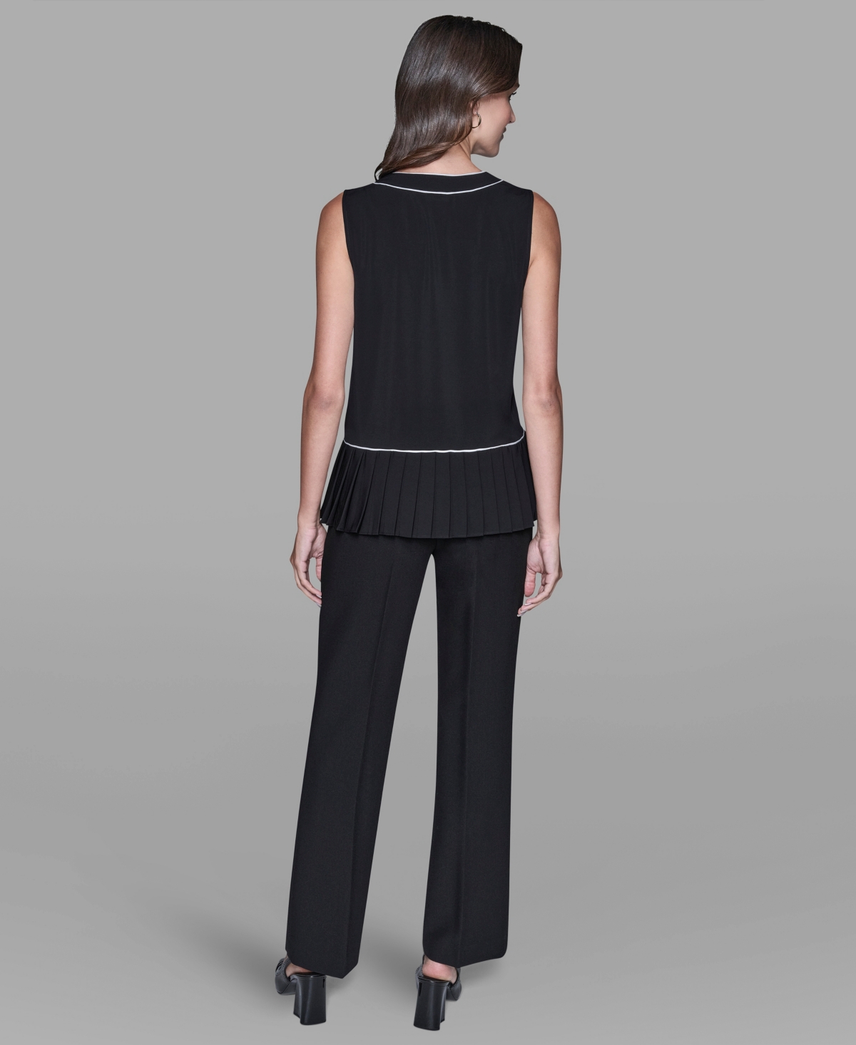 Karl Lagerfeld Women's Pleated Detail Sleeveless Top In Multi