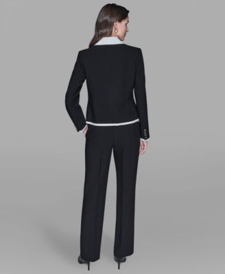 Women's Contrast Cropped Lapel Collar Jacket