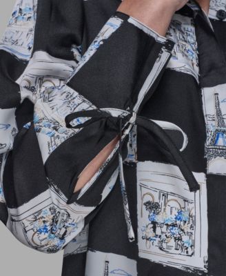 Women's Printed Collared Long-Sleeve Blouse