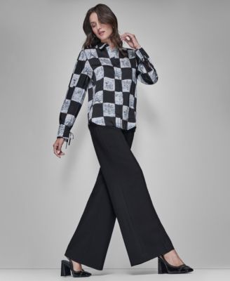 Women's Printed Collared Long-Sleeve Blouse